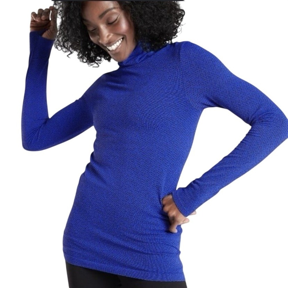 Athleta Flurry Peak‎ Turtleneck Tanzanite Royal Blue & Black Long Sleeve Top